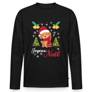 Frohe Weihnachten Süßer Pudel Kawaii - Männer Premium Bio Langarmshirt - Schwarz - Vorne - Nico (187cm)