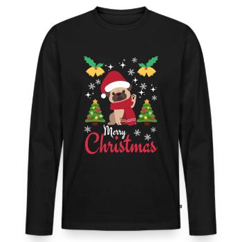 Weihnachten Süßer Mops Liebhaber Kawaii - Männer Premium Bio Langarmshirt - Schwarz - Vorne - Nico (187cm)