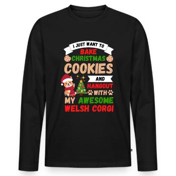 Noël Sweet Welsh Corgi Kawaii - T-shirt manches longues Premium bio Homme - noir - Devant - Nico (187cm)