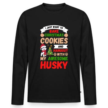 Christmas Sweet Husky Lover Kawaii - Men's Premium Organic Long Sleeve Shirt - black - Front - Nico (187cm)
