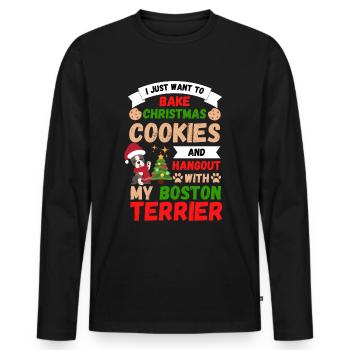 Weihnachten Süßer Boston Terrier Kawaii - Männer Premium Bio Langarmshirt - Schwarz - Vorne - Nico (187cm)
