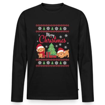 Frohe Weihnachten Süßer Pudel Kawaii - Männer Premium Bio Langarmshirt - Schwarz - Vorne - Nico (187cm)