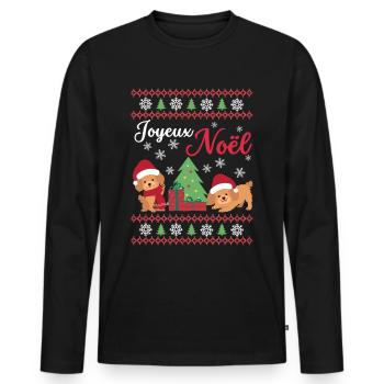 Frohe Weihnachten Süßer Pudel Kawaii - Männer Premium Bio Langarmshirt - Schwarz - Vorne - Nico (187cm)