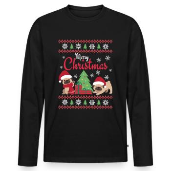 Weihnachten Süßer Mops Liebhaber Kawaii - Männer Premium Bio Langarmshirt - Schwarz - Vorne - Nico (187cm)