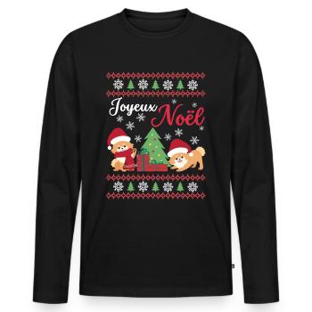 Noël Sweet Dwarf Spitz Lover Kawaii - T-shirt manches longues Premium bio Homme - noir - Devant - Nico (187cm)