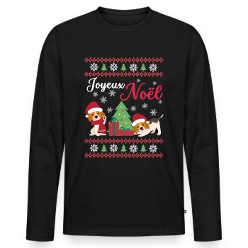 Christmas Sweet Beagle Kawaii - Men's Premium Organic Long Sleeve Shirt - black - Front - Nico (187cm)