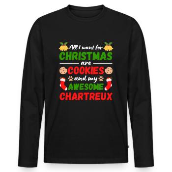 Christmas Chartreux Cat Cookies - Men's Premium Organic Long Sleeve Shirt - black - Front - Nico (187cm)