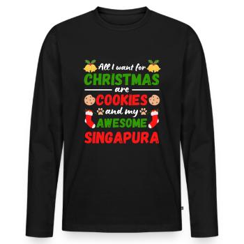 Biscuits de chat de Noël Singapoura - T-shirt manches longues Premium bio Homme - noir - Devant - Nico (187cm)