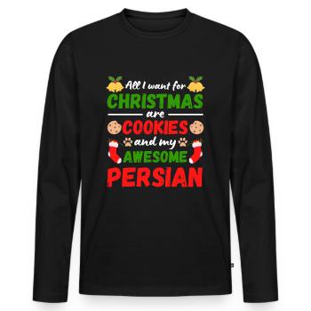 Biscuits de chat persan de Noël - T-shirt manches longues Premium bio Homme - noir - Devant - Nico (187cm)