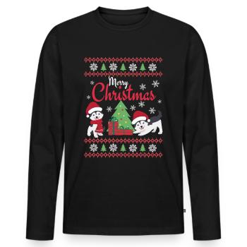 Christmas Sweet Husky Lover Kawaii - Men's Premium Organic Long Sleeve Shirt - black - Front - Nico (187cm)