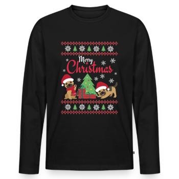 Weihnachten Süßer Deutscher Schäferhund Kawaii - Männer Premium Bio Langarmshirt - Schwarz - Vorne - Nico (187cm)