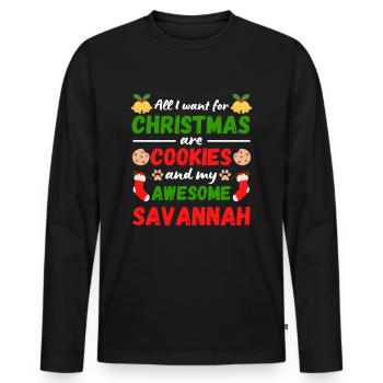 Biscuits de chat De Noël Savannah - T-shirt manches longues Premium bio Homme - noir - Devant - Nico (187cm)