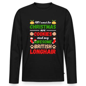 Biscuits de Noël British Longhair Cat Bake - T-shirt manches longues Premium bio Homme - noir - Devant - Nico (187cm)