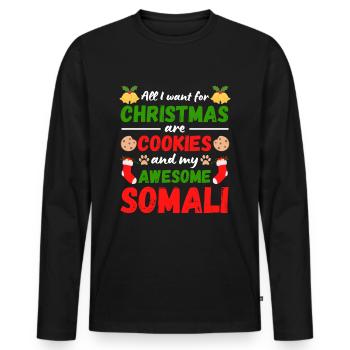 Biscuits de noël pour chats somaliens - T-shirt manches longues Premium bio Homme - noir - Devant - Nico (187cm)