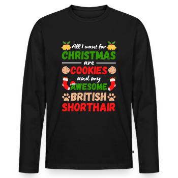 Weihnachten Britisch Kurzhaarkatze Kekse - Männer Premium Bio Langarmshirt - Schwarz - Vorne - Nico (187cm)