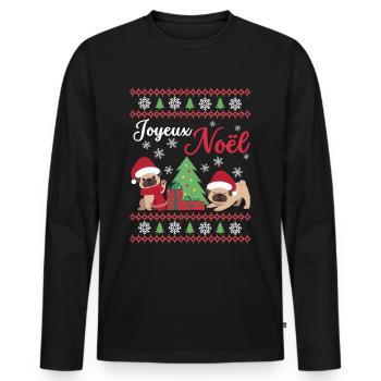 Weihnachten Süßer Mops Liebhaber Kawaii - Männer Premium Bio Langarmshirt - Schwarz - Vorne - Nico (187cm)