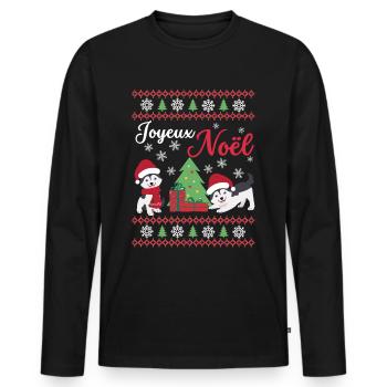 Weihnachten Süßer Husky Liebhaber Kawaii - Männer Premium Bio Langarmshirt - Schwarz - Vorne - Nico (187cm)
