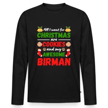 Biscuits de chat birmans de Noël - T-shirt manches longues Premium bio Homme - noir - Devant - Nico (187cm)