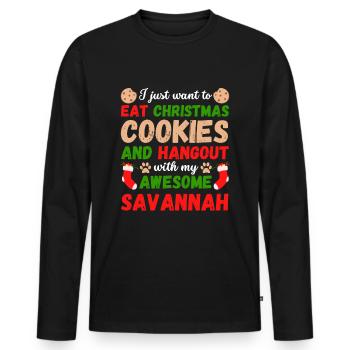 Biscuits de chat De Noël Savannah - T-shirt manches longues Premium bio Homme - noir - Devant - Nico (187cm)
