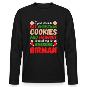 Biscuits de chat birmans de Noël - T-shirt manches longues Premium bio Homme - noir - Devant - Nico (187cm)