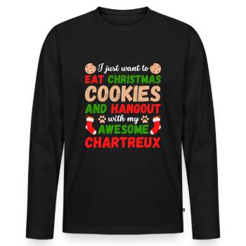 Christmas Chartreux Cat Cookies - Men's Premium Organic Long Sleeve Shirt - black - Front - Nico (187cm)