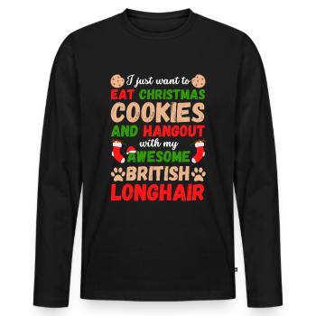 Christmas British Longhair Cat Bake Cookies - Men's Premium Organic Long Sleeve Shirt - black - Front - Nico (187cm)
