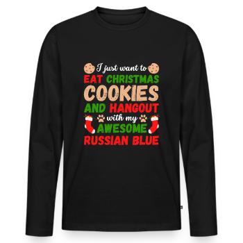 Biscuits de chat bleu russe de Noël - T-shirt manches longues Premium bio Homme - noir - Devant - Nico (187cm)