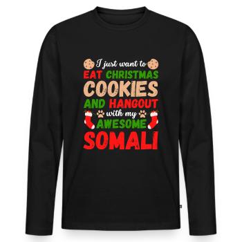 Biscuits de noël pour chats somaliens - T-shirt manches longues Premium bio Homme - noir - Devant - Nico (187cm)