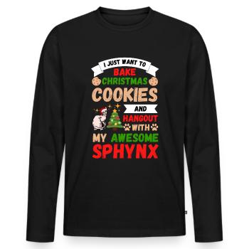 Biscuits de noël Sphynx pour chats avec chat - T-shirt manches longues Premium bio Homme - noir - Devant - Nico (187cm)