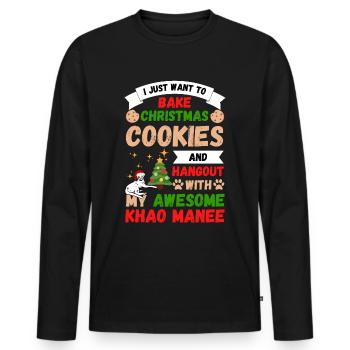 Noël Khao Manee chat cuire des biscuits - T-shirt manches longues Premium bio Homme - noir - Devant - Nico (187cm)