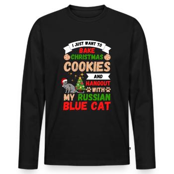 Biscuits de Noël russe Blue Cat Bake - T-shirt manches longues Premium bio Homme - noir - Devant - Nico (187cm)