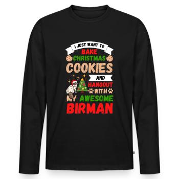 Chat birman de Noël cuisson de biscuits avec chat - T-shirt manches longues Premium bio Homme - noir - Devant - Nico (187cm)