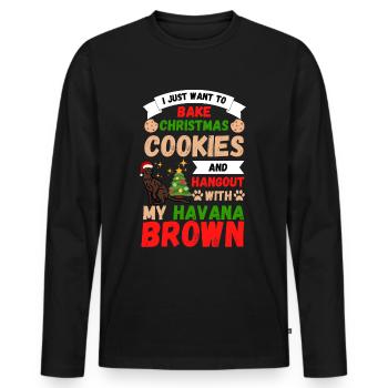 Noël La Havane chat cuisson biscuits avec chat - T-shirt manches longues Premium bio Homme - noir - Devant - Nico (187cm)