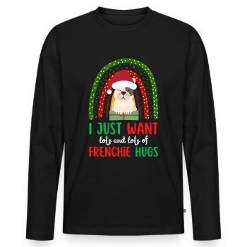 Noël mignon bouledogue français Kawaii - T-shirt manches longues Premium bio Homme - noir - Devant - Nico (187cm)