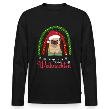 Weihnachten Süßer Mops Liebhaber Kawaii - Männer Premium Bio Langarmshirt - Schwarz - Vorne - Nico (187cm)