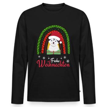 Weihnachten Süßer Husky Liebhaber Kawaii - Männer Premium Bio Langarmshirt - Schwarz - Vorne - Nico (187cm)