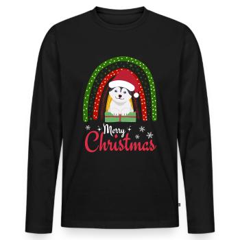Christmas Sweet Husky Lover Kawaii - Men's Premium Organic Long Sleeve Shirt - black - Front - Nico (187cm)