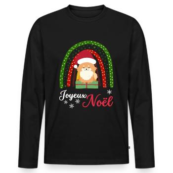 Noël Sweet Dwarf Spitz Lover Kawaii - T-shirt manches longues Premium bio Homme - noir - Devant - Nico (187cm)
