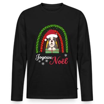 Weihnachten Süßer Boston Terrier Kawaii - Männer Premium Bio Langarmshirt - Schwarz - Vorne - Nico (187cm)