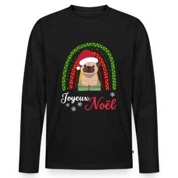 Weihnachten Süßer Mops Liebhaber Kawaii - Männer Premium Bio Langarmshirt - Schwarz - Vorne - Nico (187cm)