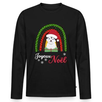 Christmas Sweet Husky Lover Kawaii - Men's Premium Organic Long Sleeve Shirt - black - Front - Nico (187cm)