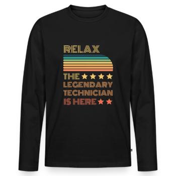 Relax le technicien légendaire est rétro - T-shirt manches longues Premium bio Homme - noir - Devant - Nico (187cm)