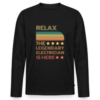Relax the Legendary Electrician is retro here - Men's Premium Organic Long Sleeve Shirt - black - Front - Nico (187cm)