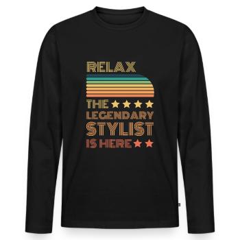 Relax der Legendäre Stylist ist hier Retro - Männer Premium Bio Langarmshirt - Schwarz - Vorne - Nico (187cm)