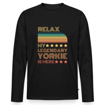 Relax my legendary Yorkie is here Retro - Men's Premium Organic Long Sleeve Shirt - black - Front - Nico (187cm)