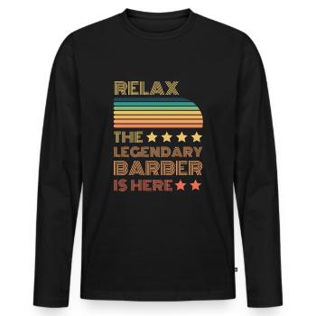 Détendez-vous le barbier légendaire est rétro ici - T-shirt manches longues Premium bio Homme - noir - Devant - Nico (187cm)