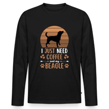 Beagle Coffee Retro Dog Cafe - Men's Premium Organic Long Sleeve Shirt - black - Front - Nico (187cm)