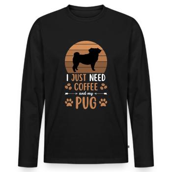Carlin café rétro chien café - T-shirt manches longues Premium bio Homme - noir - Devant - Nico (187cm)