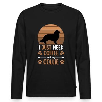 café colley café chien rétro - T-shirt manches longues Premium bio Homme - noir - Devant - Nico (187cm)