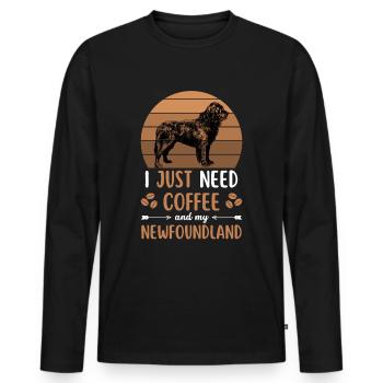 Café rétro-chien de Terre-Neuve - T-shirt manches longues Premium bio Homme - noir - Devant - Nico (187cm)